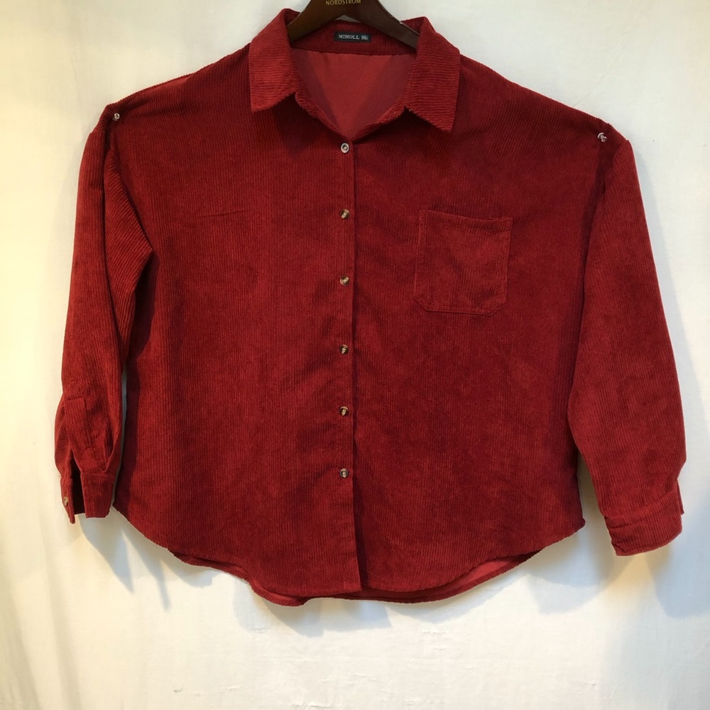 MIHOLL women’s Red Corduroy shirt Sz XXL 3/4 slave